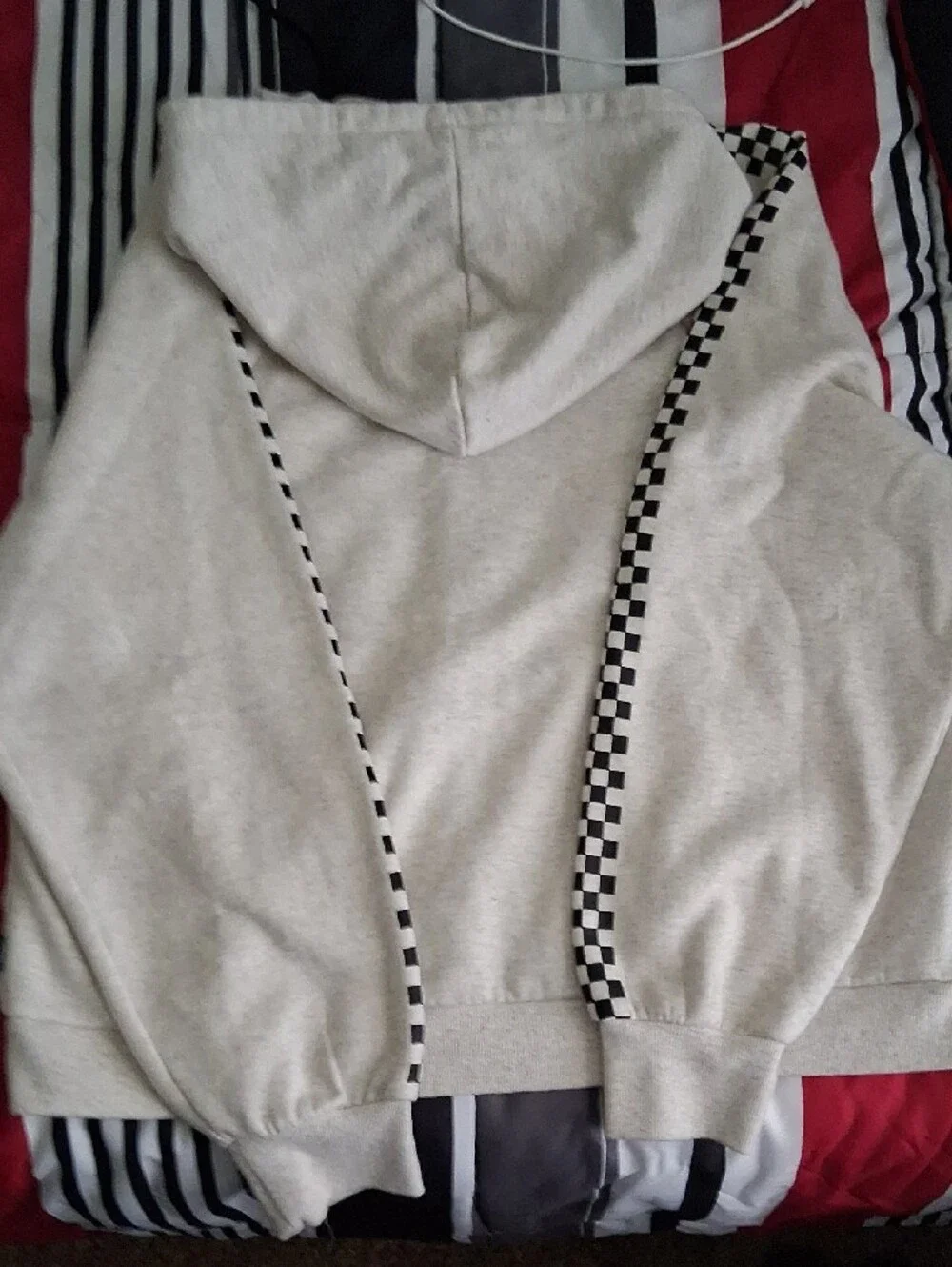 Vans Light Gray Hoodie with Black-and-White Checker Stripe